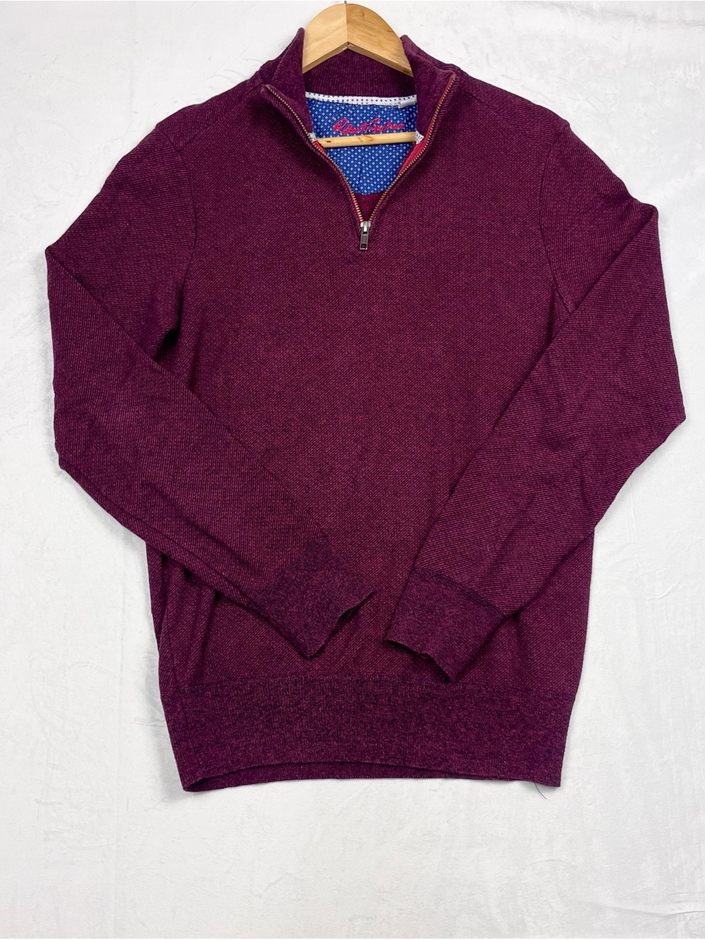 Robert Graham Burgundy Cotton Blend Quarter Zip Knit Pullover Sweater Size Med